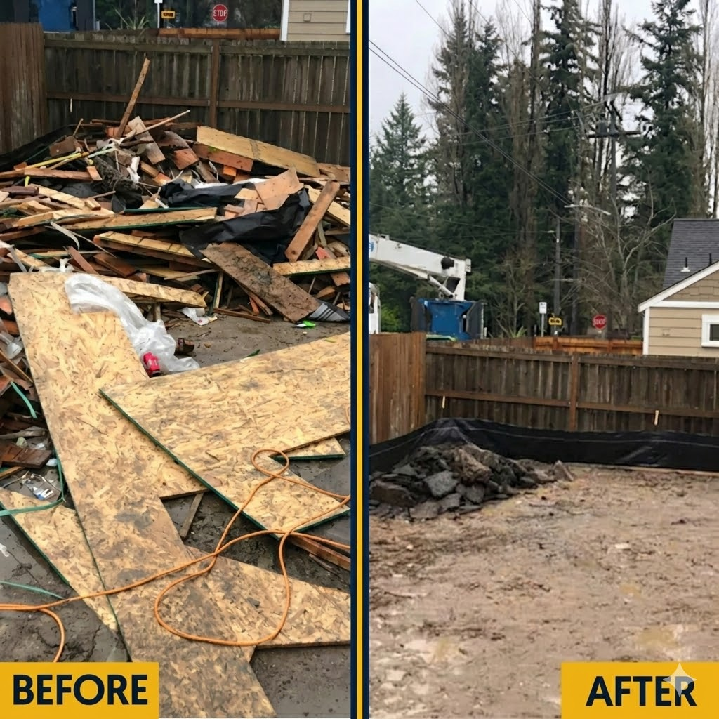 Before and after junk removal cleanup by Junk Removal Junkies